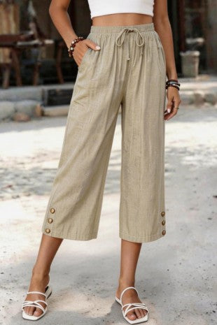 Elastic Waist Wide Leg Cropped Pants