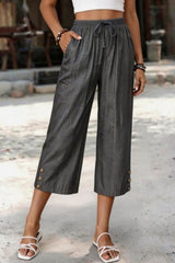 Elastic Waist Wide Leg Cropped Pants
