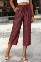 Elastic Waist Wide Leg Cropped Pants
