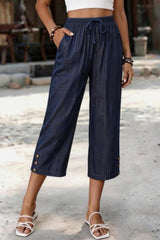 Elastic Waist Wide Leg Cropped Pants
