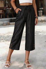 Elastic Waist Wide Leg Cropped Pants
