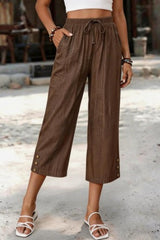 Elastic Waist Wide Leg Cropped Pants