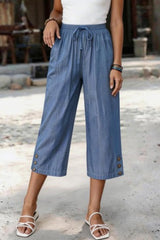 Elastic Waist Wide Leg Cropped Pants