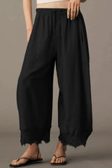Elastic Waisted Lace Hem Wide Leg Pants