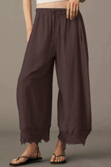 Elastic Waisted Lace Hem Wide Leg Pants