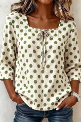 Polka Dot U-neck Mid Sleeve Shirt