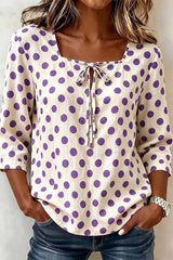 Polka Dot U-neck Mid Sleeve Shirt