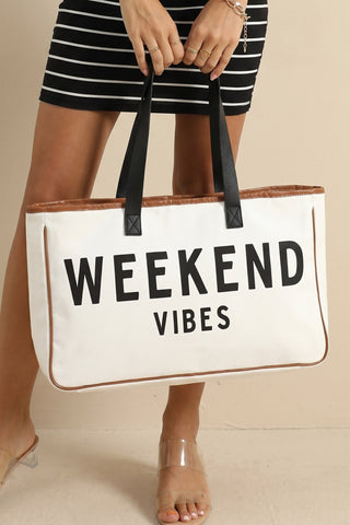 Weekend Vibes Print Travel Canvas Tote Bag
