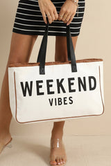 Weekend Vibes Print Travel Canvas Tote Bag