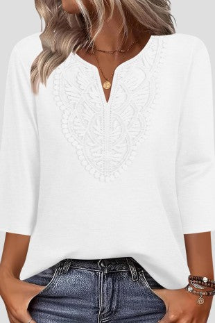 3/4 Sleeve Lace Neck Top