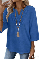 3/4 Sleeve Lace Neck Top