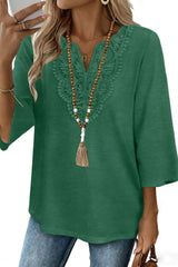 3/4 Sleeve Lace Neck Top
