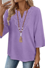 3/4 Sleeve Lace Neck Top