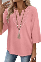 3/4 Sleeve Lace Neck Top
