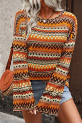 Round Neck Colorful Loose Knit Long Sleeved Top