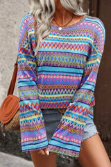 Round Neck Colorful Loose Knit Long Sleeved Top