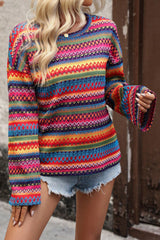 Round Neck Colorful Loose Knit Long Sleeved Top