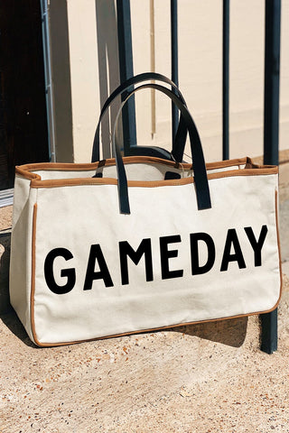 Contrast Handle Leather Trim Canvas Gameday Tote Bag
