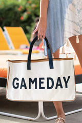 Contrast Handle Leather Trim Canvas Gameday Tote Bag