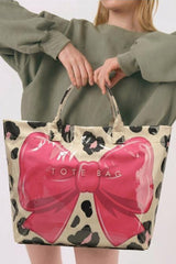 Sweet Bow Leopard Print Sleek Pvc Tote Bag