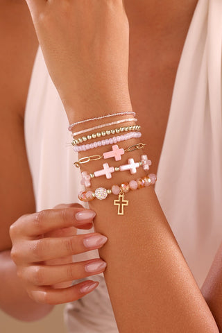 Cross Charm Mixed Beaded Bracelet Set