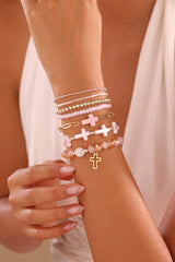 Cross Charm Mixed Beaded Bracelet Set