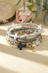 Cross Charm Mixed Beaded Bracelet Set
