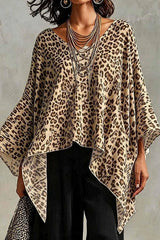 Flowy Leopard V-neck Poncho Top