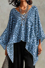 Flowy Leopard V-neck Poncho Top