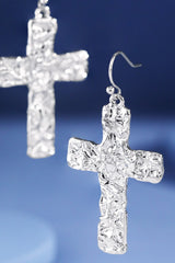 Hammered Textured Cross Drop Earrings