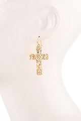 Hammered Textured Cross Drop Earrings