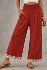 Boho Lace Hem Straight Leg Pants