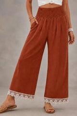 Boho Lace Hem Straight Leg Pants