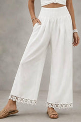 Boho Lace Hem Straight Leg Pants