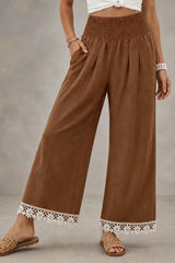 Boho Lace Hem Straight Leg Pants
