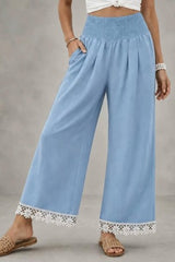 Boho Lace Hem Straight Leg Pants