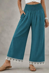 Boho Lace Hem Straight Leg Pants