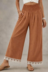 Boho Lace Hem Straight Leg Pants