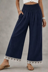 Boho Lace Hem Straight Leg Pants