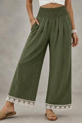 Boho Lace Hem Straight Leg Pants