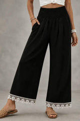 Boho Lace Hem Straight Leg Pants