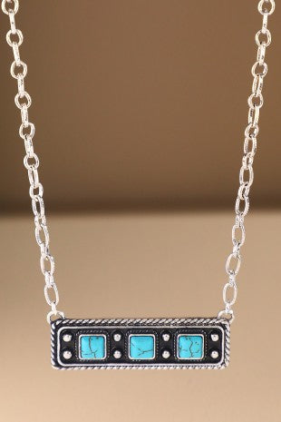Western Ball Txr Square Semi Stone Necklace