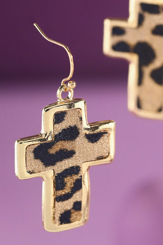 Animal Print Cross Drop Earring