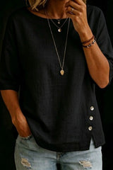 1/2 Sleeved Button Round Neck Top