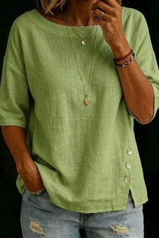 1/2 Sleeved Button Round Neck Top