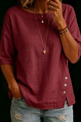 1/2 Sleeved Button Round Neck Top