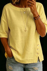 1/2 Sleeved Button Round Neck Top