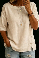 1/2 Sleeved Button Round Neck Top