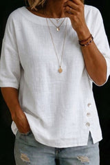 1/2 Sleeved Button Round Neck Top