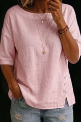1/2 Sleeved Button Round Neck Top